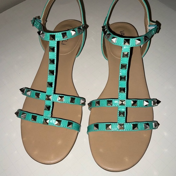 Vaneli Turquoise Studded Sandals - Picture 1 of 9